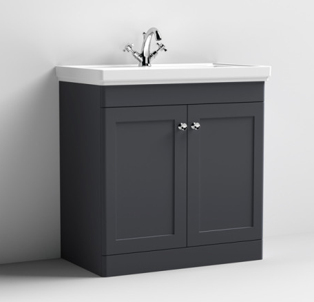 Nuie Classique Satin Anthracite 800mm 2-Door Floor Standing Unit & Basin